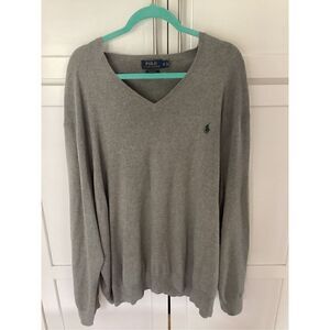 Polo Ralph Lauren V-Neck Sweater Pullover Sz 4XB Pima Cotton Gray